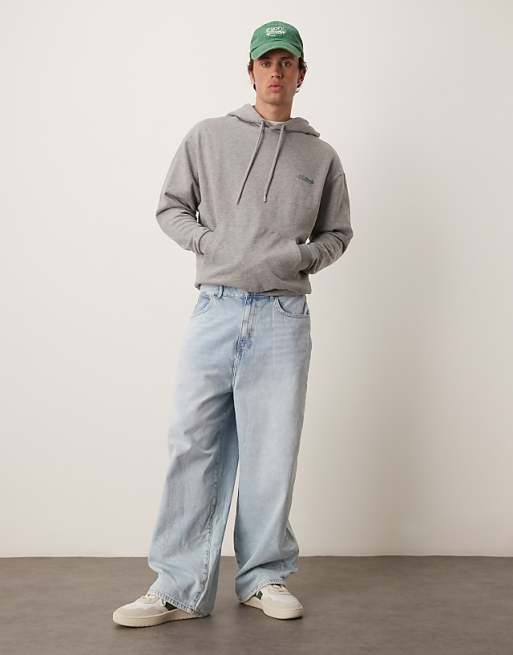 DESIGN Hoodie With Souvenir Prints In Grey Marl