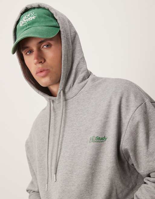 DESIGN Hoodie With Souvenir Prints In Grey Marl