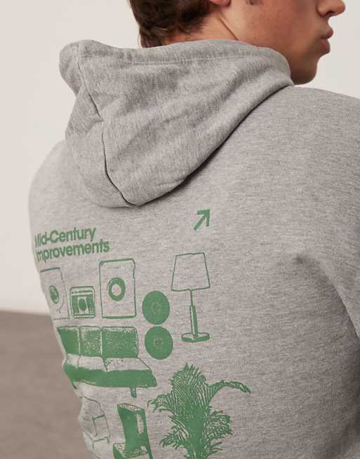 DESIGN Hoodie With Souvenir Prints In Grey Marl