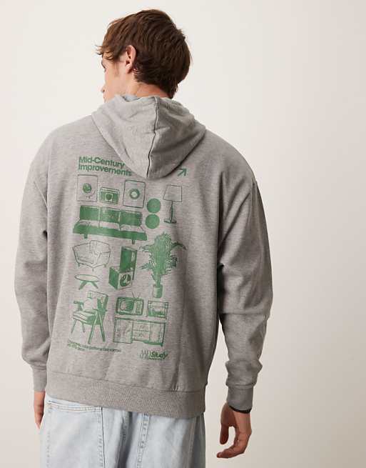 DESIGN hoodie with souvenir prints in grey marl