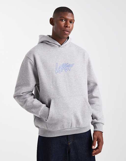 DESIGN Hoodie With Text Print In Grey Marl