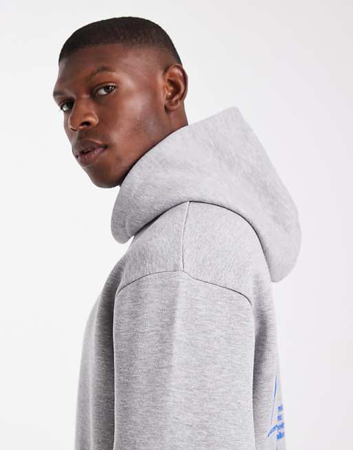 DESIGN Hoodie With Text Print In Grey Marl