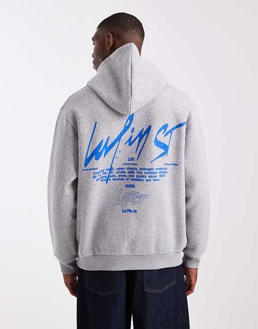 DESIGN hoodie with text print in grey marl