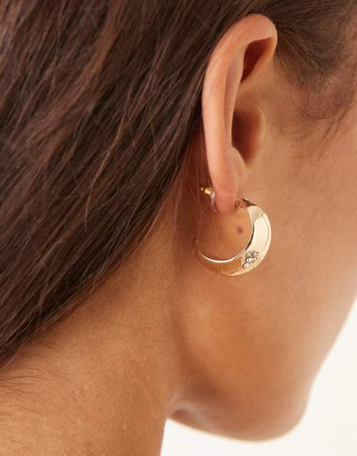 DESIGN Hoop Earrings With Angular Design In Gold Tone