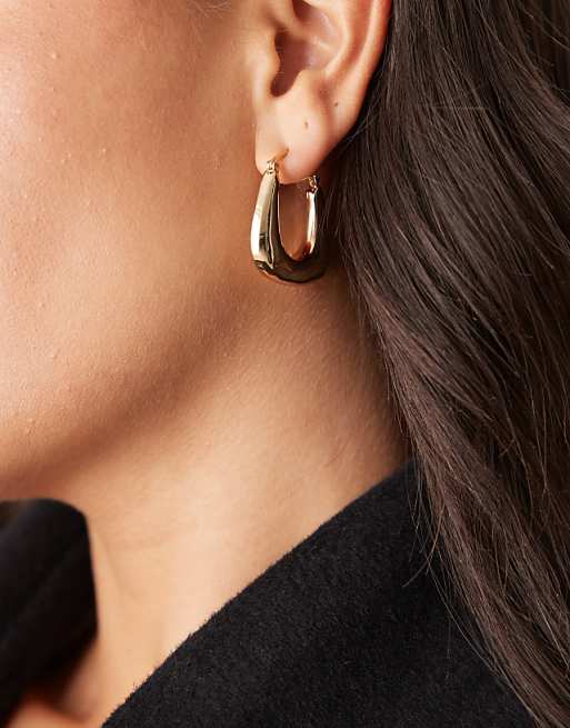 DESIGN hoop earrings with chubby squared off design in gold tone
