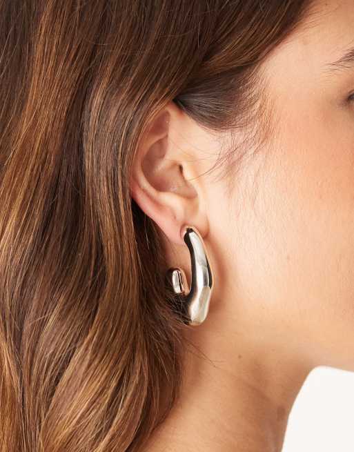 DESIGN Hoop Earrings With Chunky Bubble Design In Silver Tone