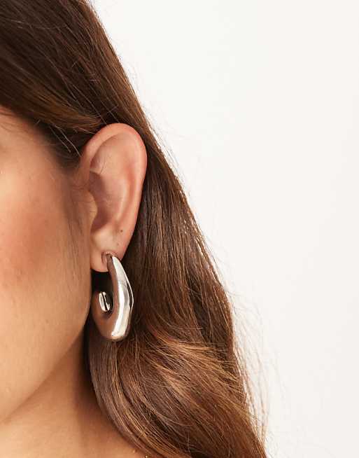 DESIGN hoop earrings with chunky bubble design in silver tone