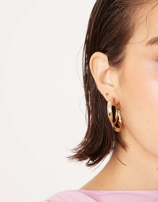 DESIGN Hoop Earrings With Double Twisted Row Design In Gold Tone