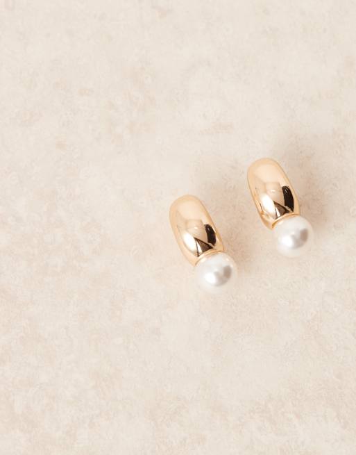 DESIGN Hoop Earrings With Faux Pearl Drop Detail In Gold Tone