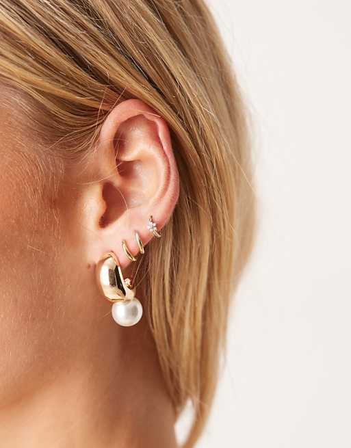 DESIGN hoop earrings with faux pearl drop detail in gold tone