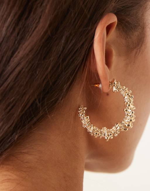 DESIGN Hoop Earrings With Textured Finish In Gold Tone