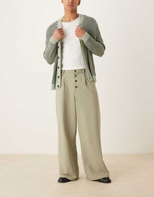 DESIGN Horseshoe Trouser With Pinstripe In Sage