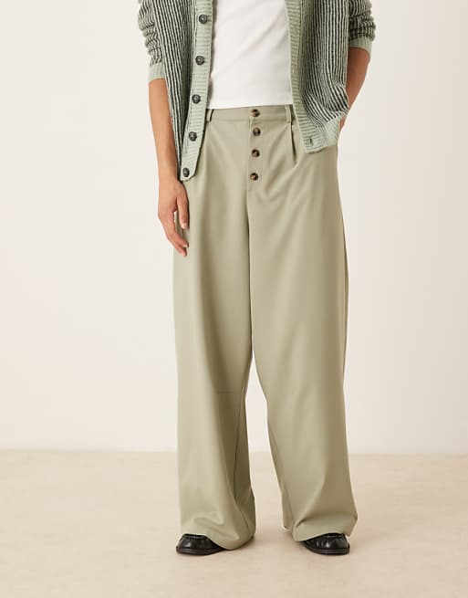 DESIGN horseshoe trouser with pinstripe in sage