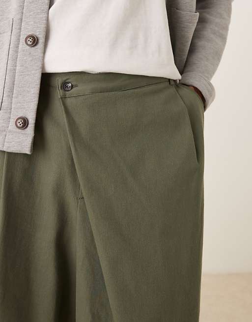 DESIGN Horseshoe Trousers With Wrap Detail In Green