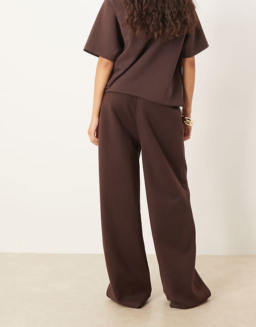 DESIGN Interlock Wide Leg Jogger With Pocket Detail In Chocolate