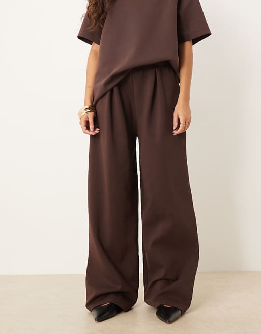 DESIGN Interlock Wide Leg Jogger With Pocket Detail In Chocolate