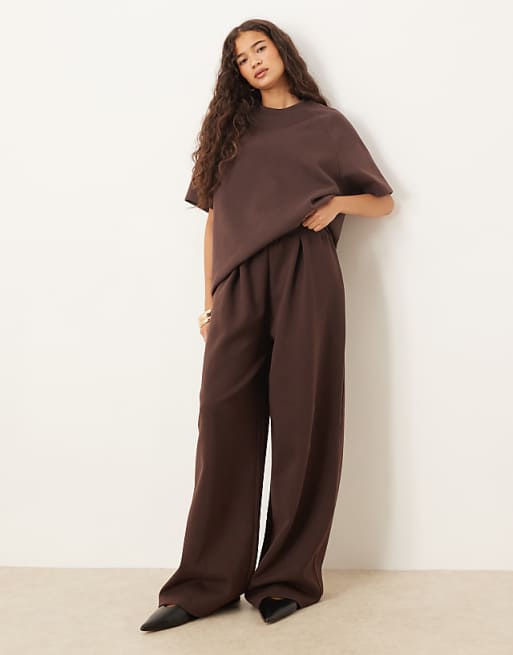 DESIGN interlock wide leg jogger with pocket detail in chocolate