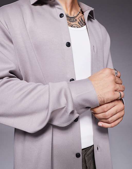 DESIGN Jersey Overshirt In Grey