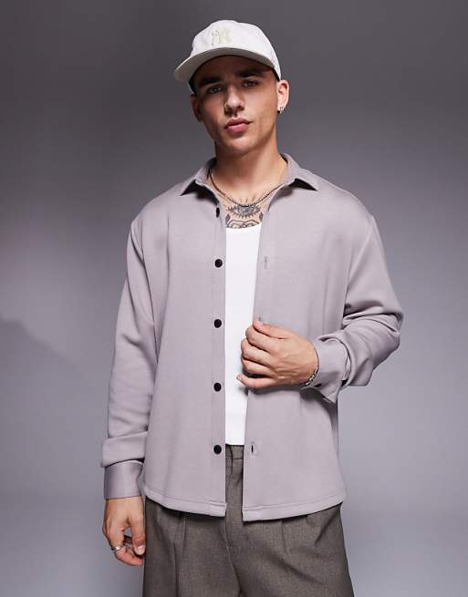 DESIGN jersey overshirt in grey