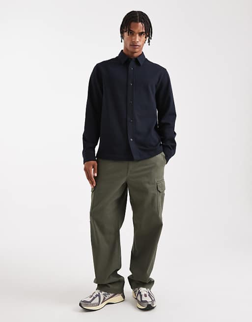 DESIGN Jersey Overshirt In Navy