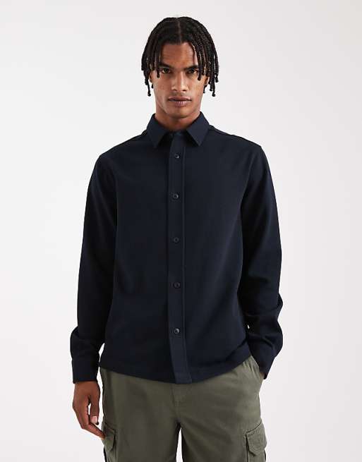 DESIGN Jersey Overshirt In Navy
