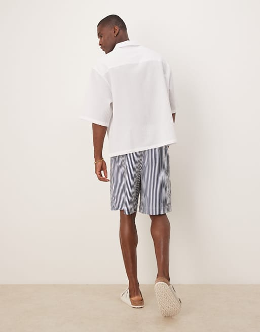 DESIGN Jorts In Blue And White Stripe