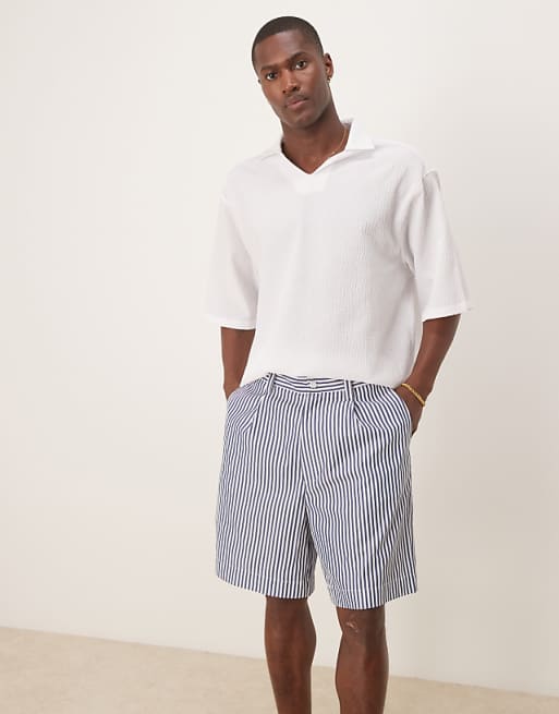 DESIGN Jorts In Blue And White Stripe