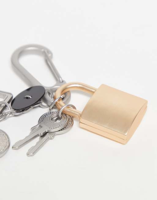 DESIGN Key And Padlock Carabiner Jeans Clip In Silver