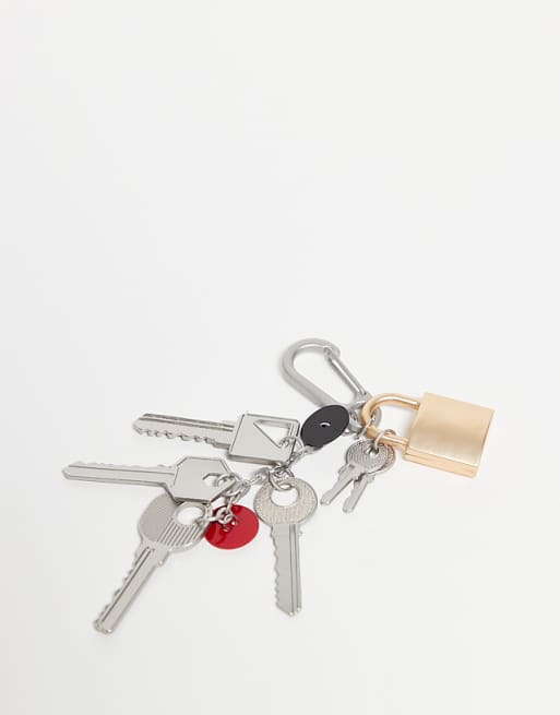 DESIGN key and padlock carabiner jeans clip in silver