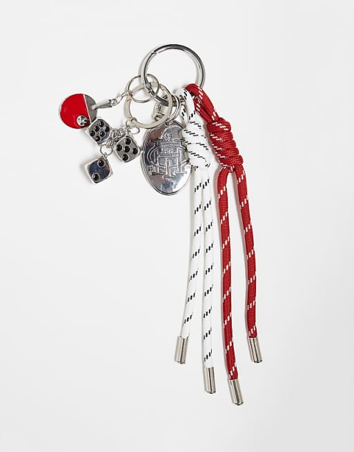 DESIGN keyring bag charm in red cord with table tennis charm in multi