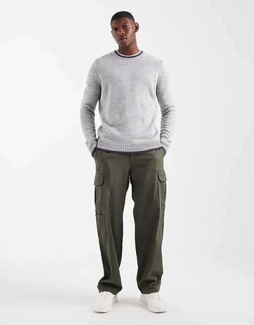DESIGN Knitted Crew Neck Jumper In Grey Marl