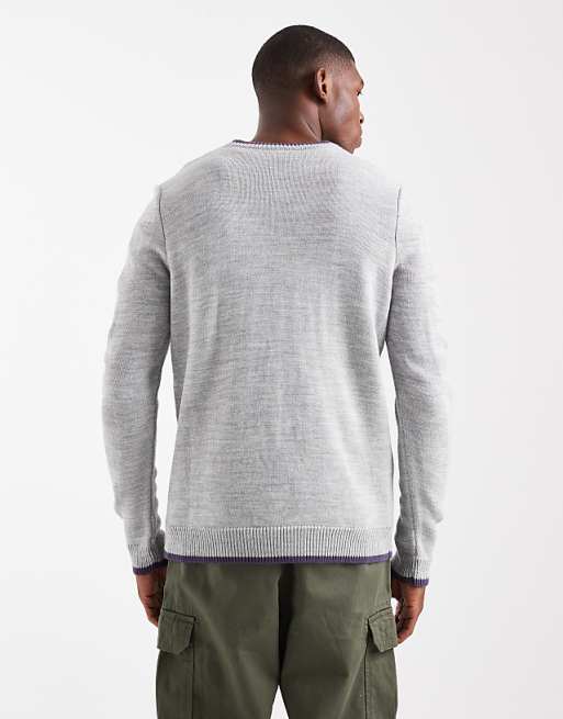DESIGN Knitted Crew Neck Jumper In Grey Marl