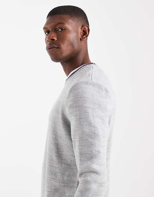DESIGN Knitted Crew Neck Jumper In Grey Marl