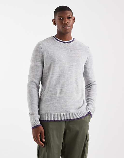 DESIGN knitted crew neck jumper in grey marl