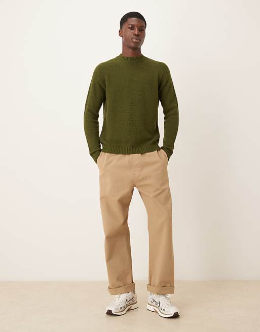 DESIGN Knitted Crew Neck Jumper In Khaki