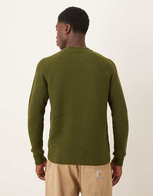 DESIGN Knitted Crew Neck Jumper In Khaki
