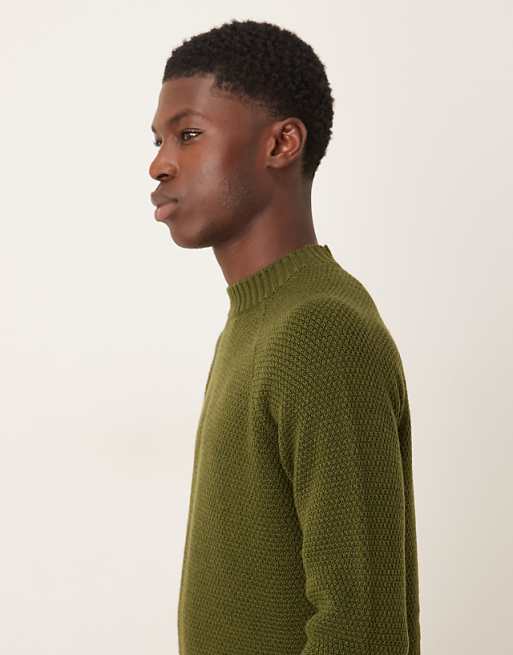 DESIGN Knitted Crew Neck Jumper In Khaki
