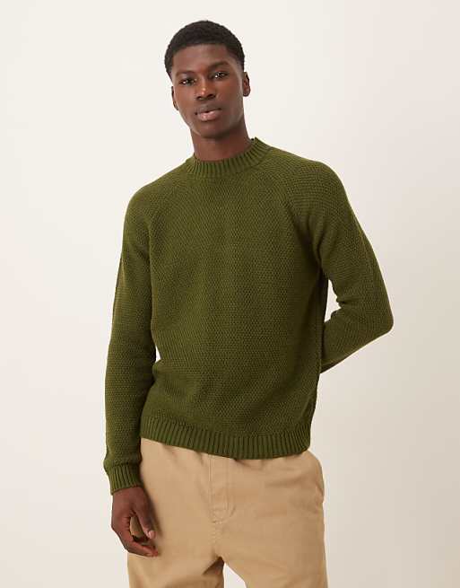DESIGN knitted crew neck jumper in khaki