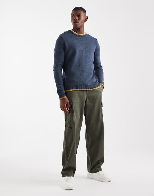 DESIGN Knitted Crew Neck Jumper In Navy