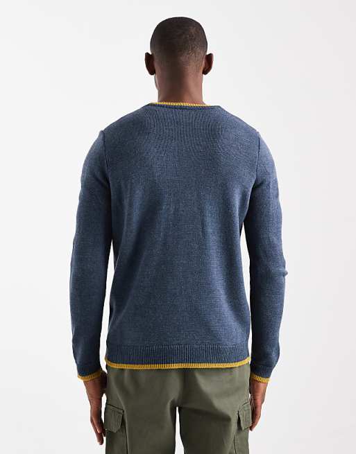 DESIGN Knitted Crew Neck Jumper In Navy