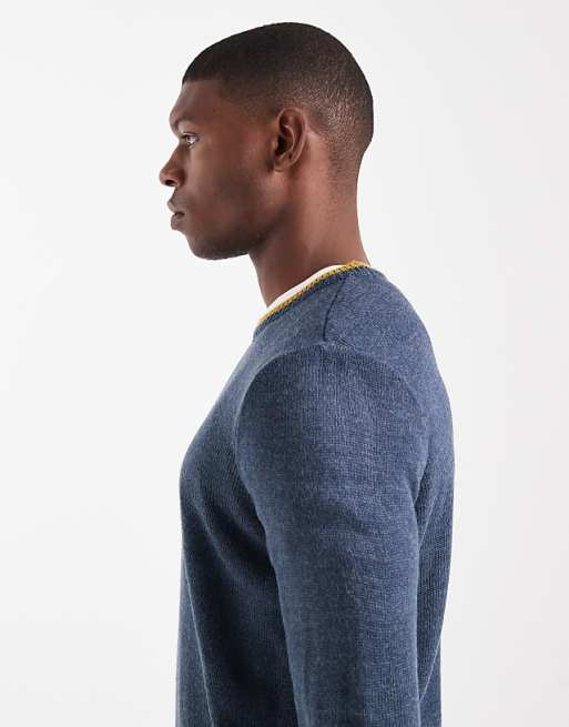 DESIGN Knitted Crew Neck Jumper In Navy