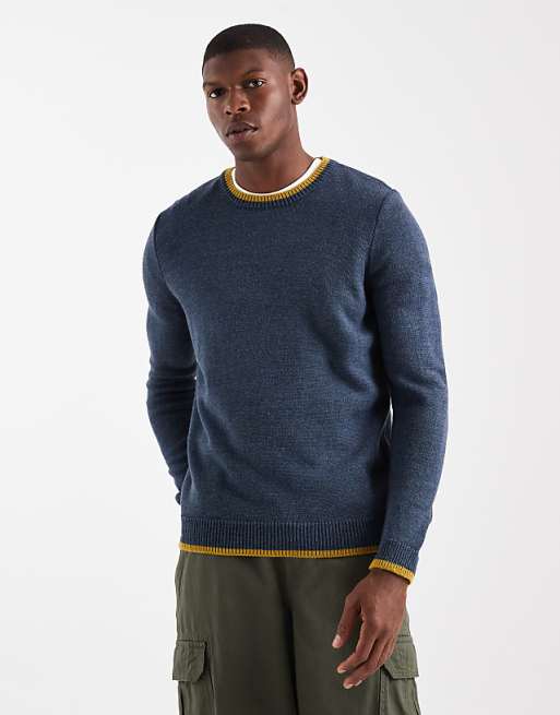 DESIGN Knitted Crew Neck Jumper In Navy