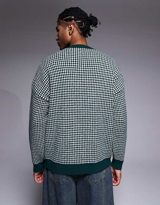DESIGN Knitted Crew Neck Stripe Jumper In Green