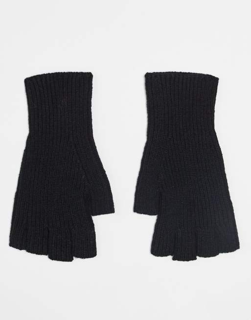DESIGN Knitted Fingerless Gloves In Black