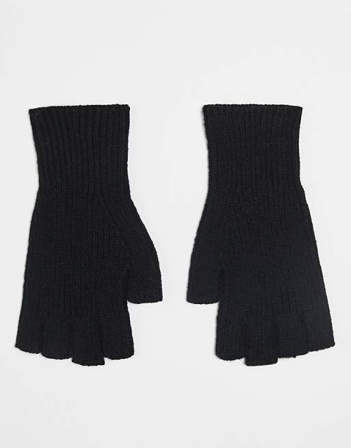 DESIGN knitted fingerless gloves in black