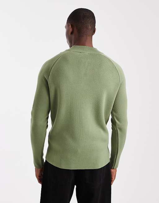 DESIGN Knitted Half Zip Jumper In Green
