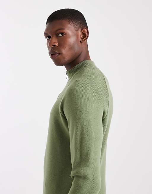 DESIGN Knitted Half Zip Jumper In Green