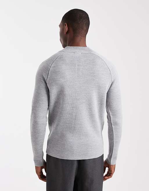 DESIGN Knitted Half Zip Jumper In Grey