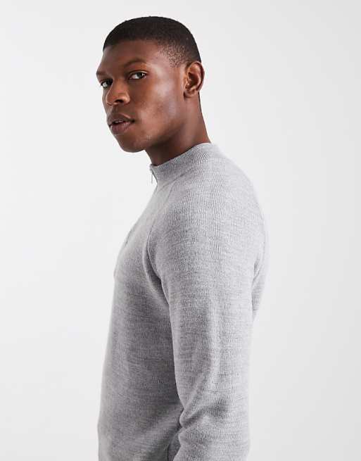 DESIGN Knitted Half Zip Jumper In Grey