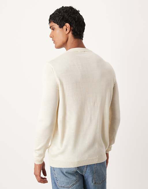 DESIGN Knitted Long Sleeve Henley Neck T-shirt In White